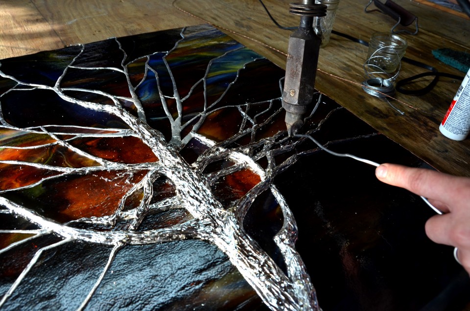 Stained Glass Sunset Tree - Sculpted Solder